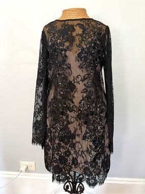 Black Lace Sequin Overlay Dress